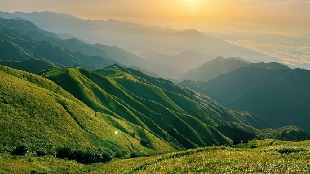 a valley with green hills