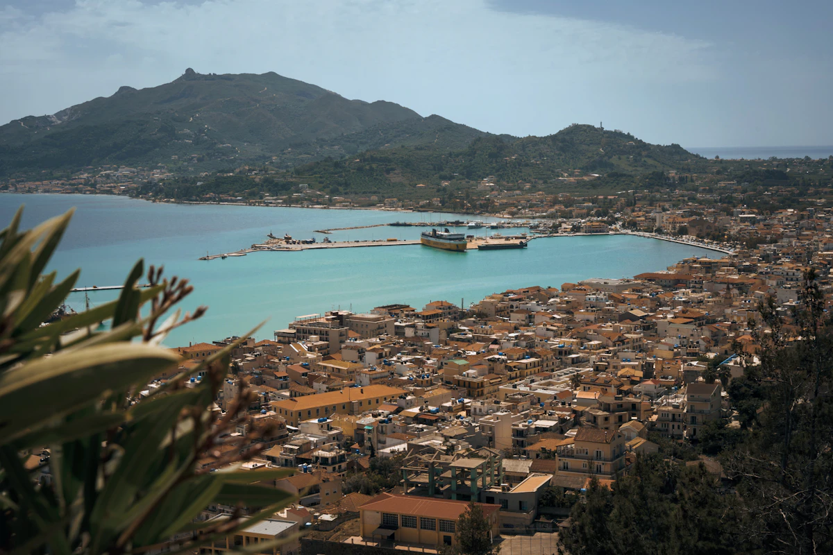 Zante Town and harbour on the Zakynthos coastline