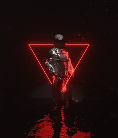 Futuristic fitness gear with neon accents displayed on a metallic surface reflecting cosmic lights.