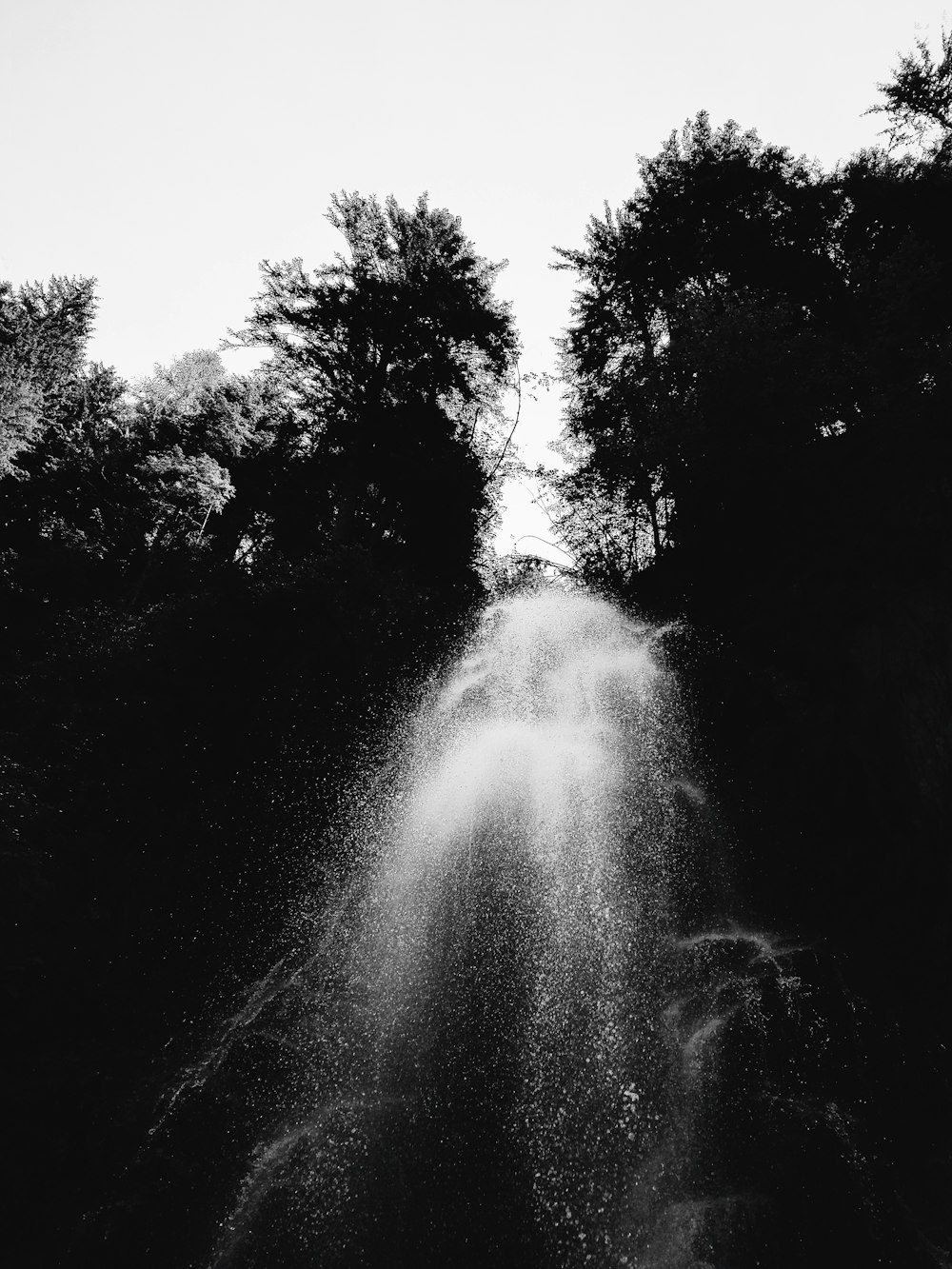 a waterfall surrounded by trees