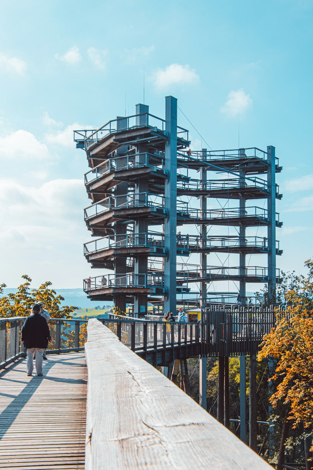 a person walking on a bridge