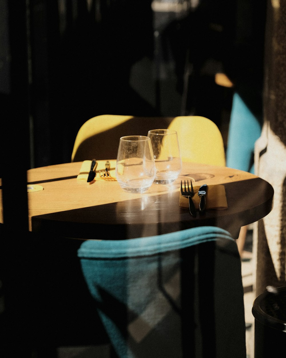 a table with glasses on it