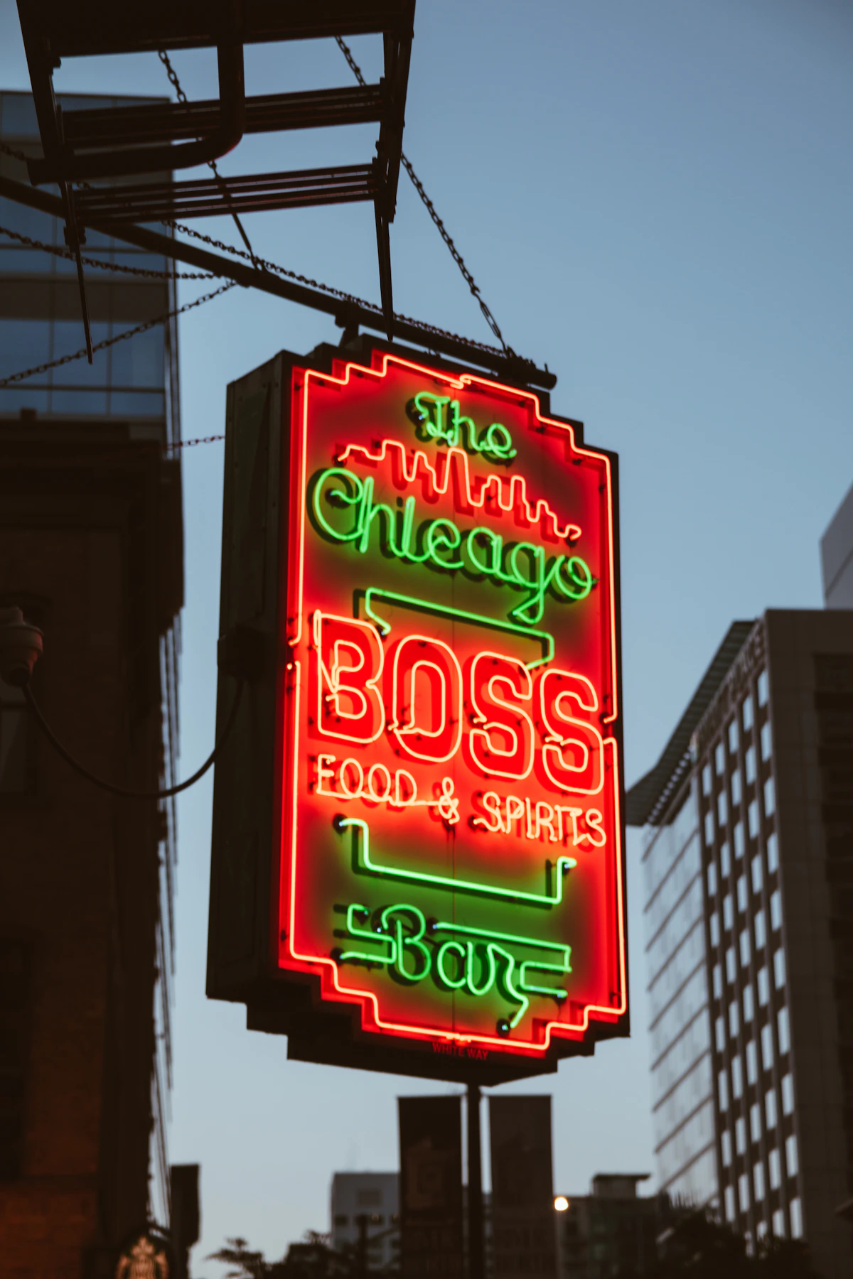 Neon bar sign on a Chicago building
