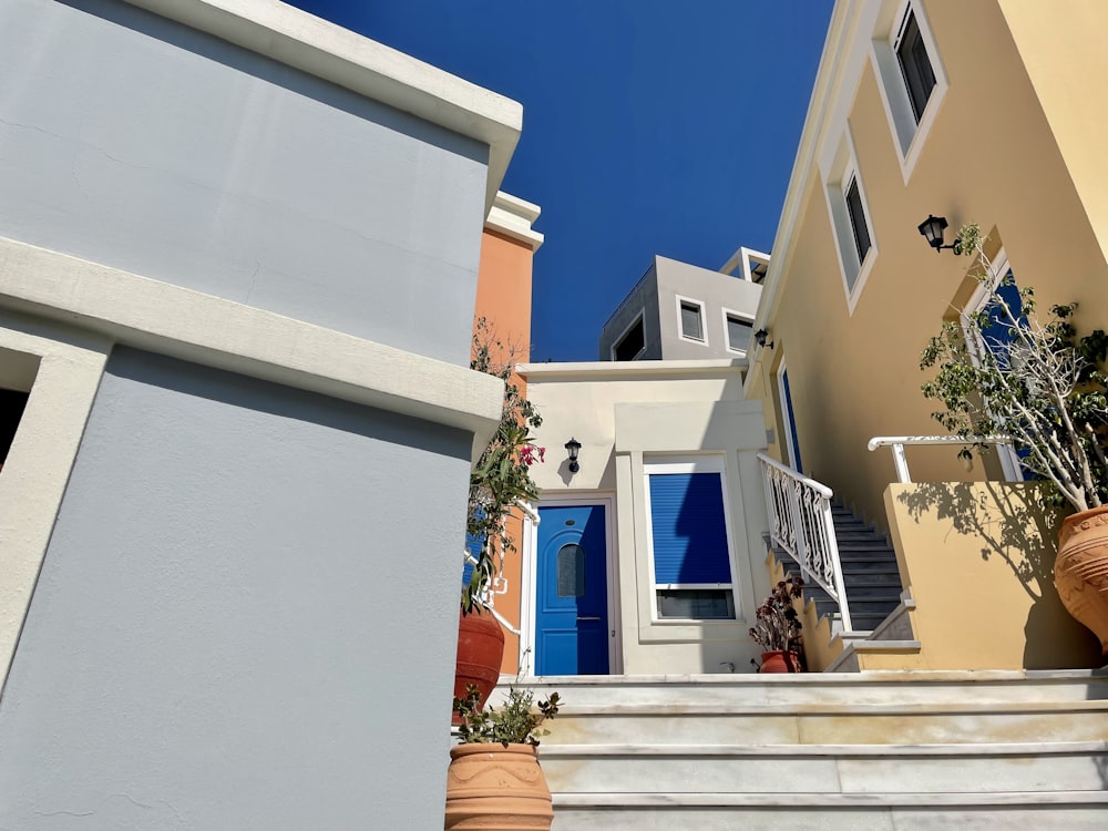 a row of white buildings