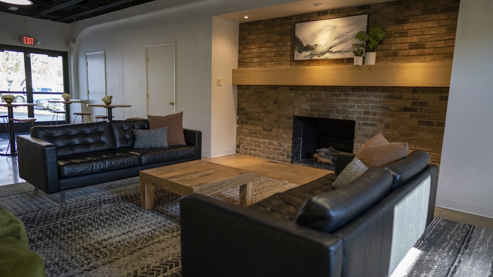 a living room with a fireplace