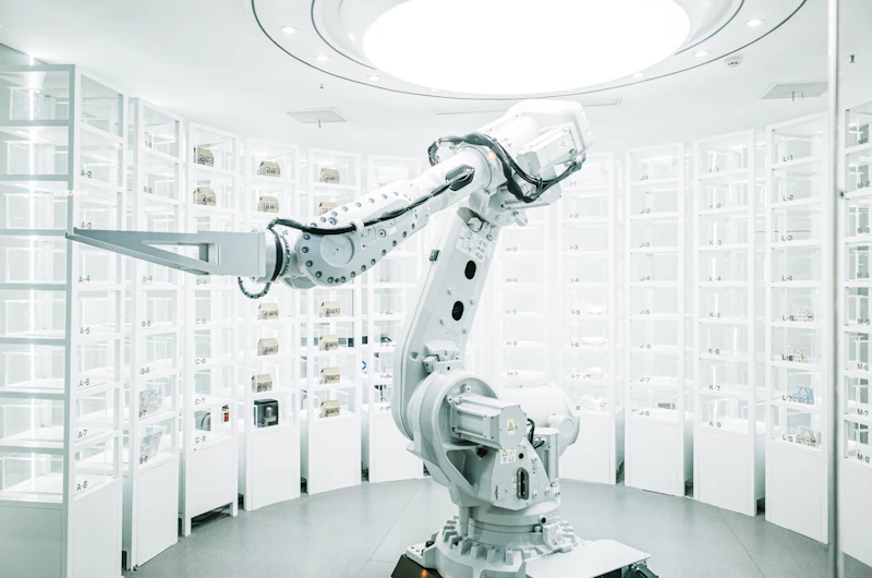 White robotic arm in a showroom