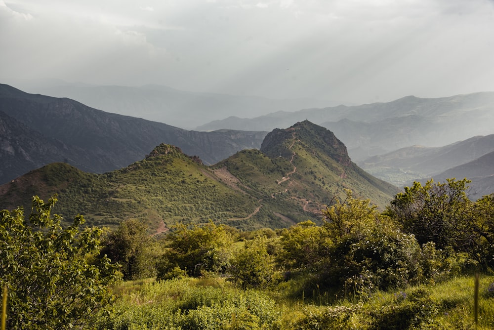 a landscape with hills and trees