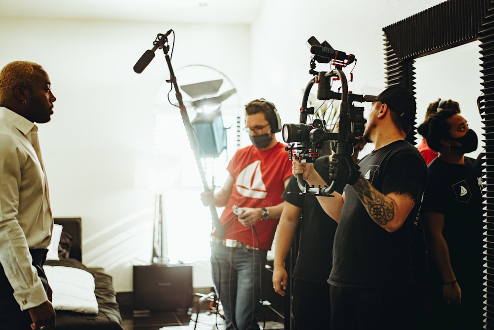 a group of people with cameras