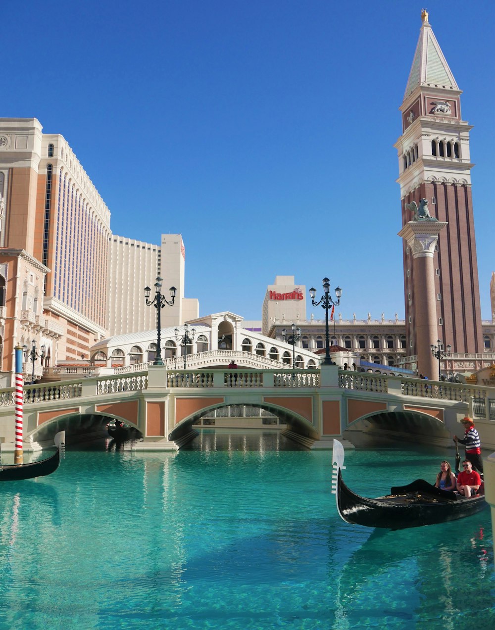 The Venetian Las Vegas over a river with a tower in the background