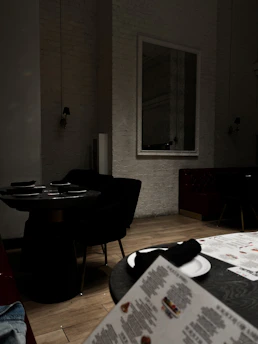 Elegant designed restaurant menu with minimalist style on dark background.