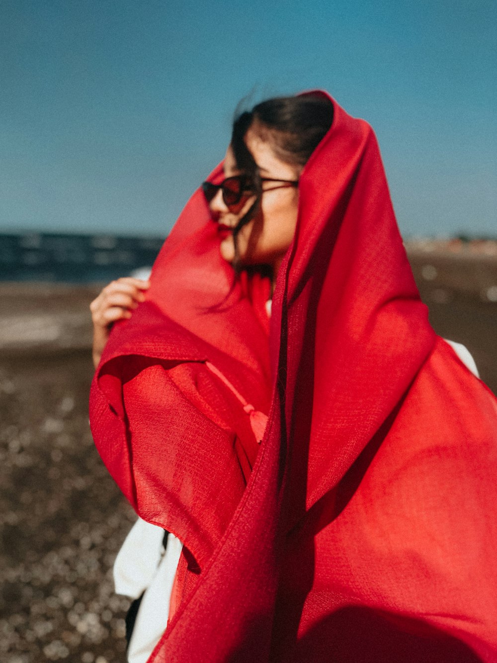 a person wearing a red coat