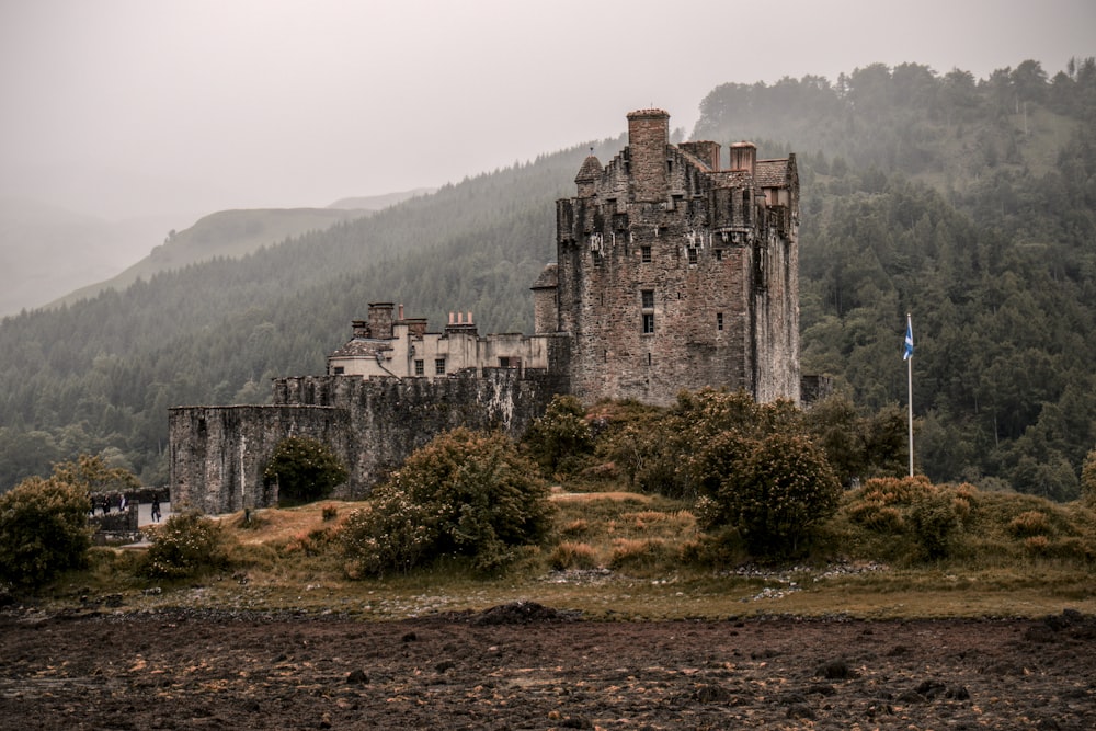 a stone castle on a hill