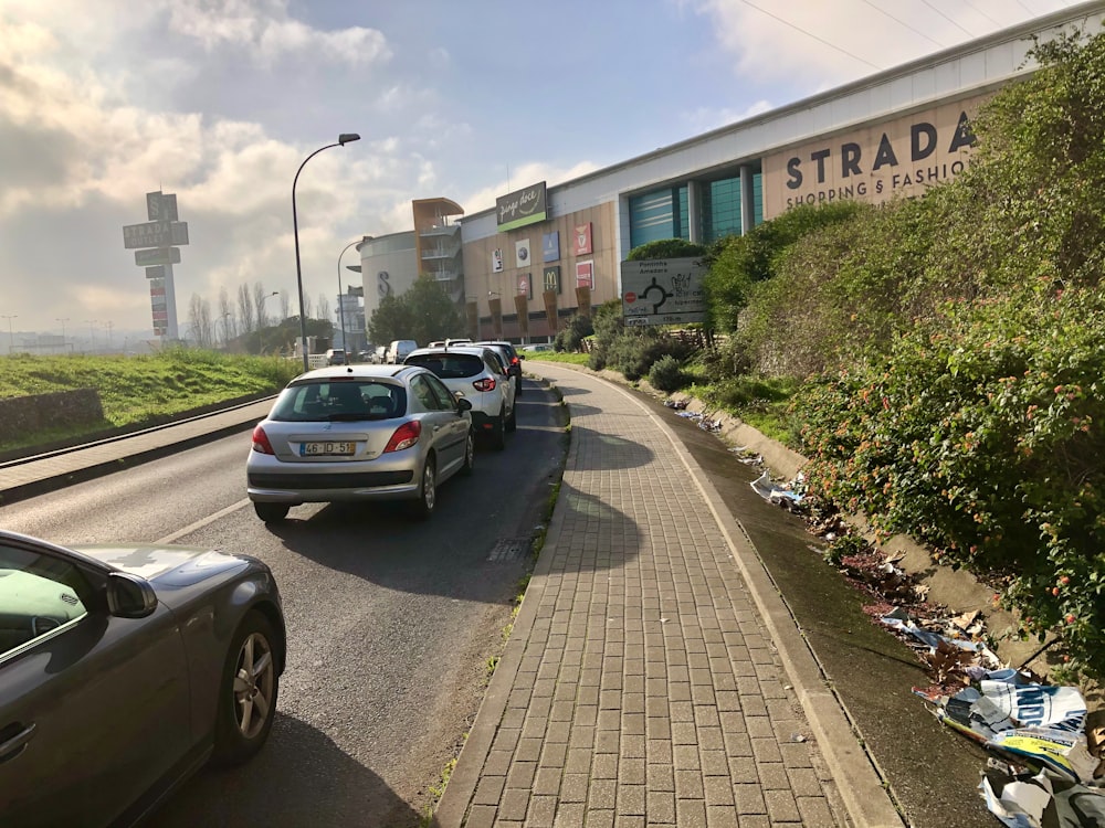 cars parked on the side of a road