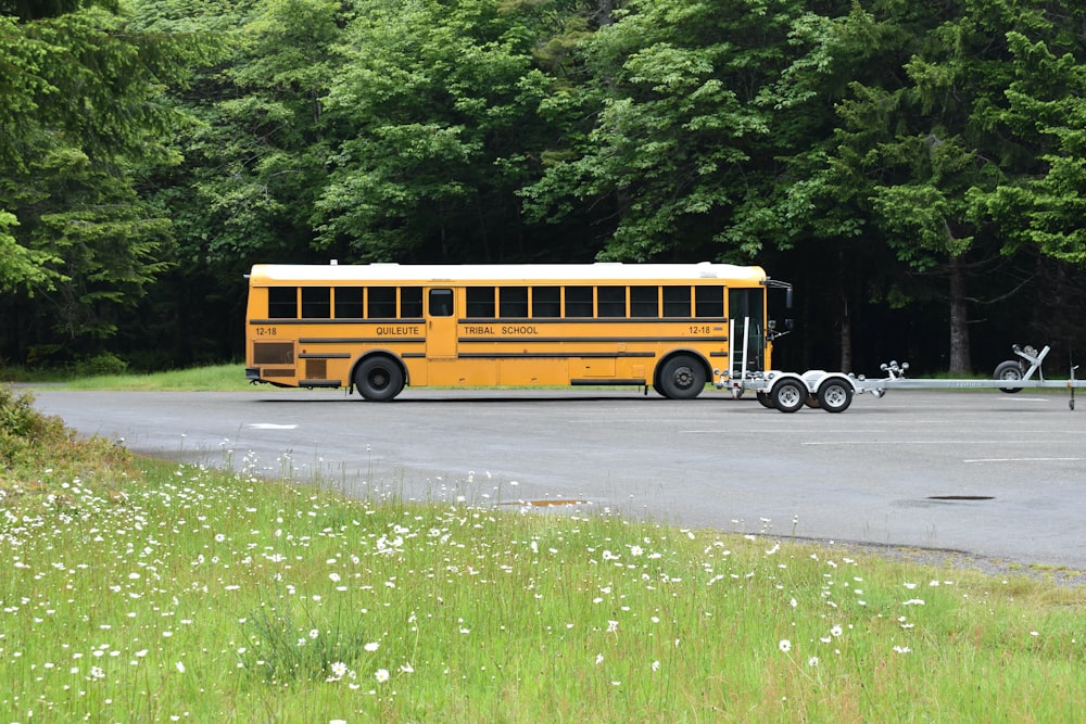 a yellow school bus on the street