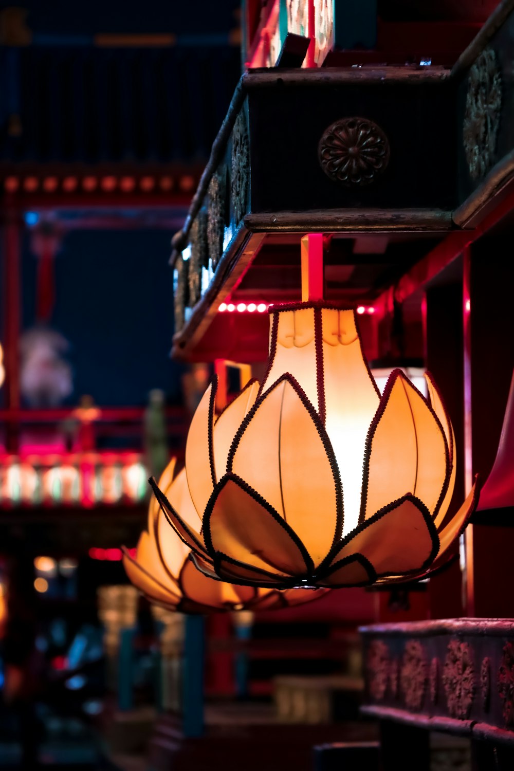 a large wooden lantern