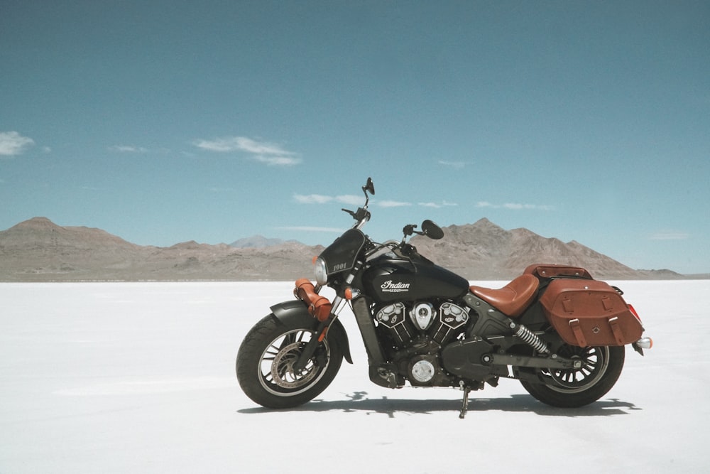 a motorcycle parked in the desert