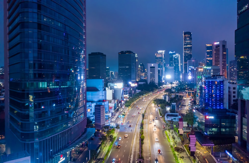 a city street at night