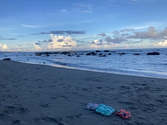 A vibrant beach scene showcasing floatshoes on sandy shores.