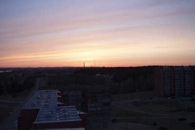 Sunset view over a flat plot ready for construction.