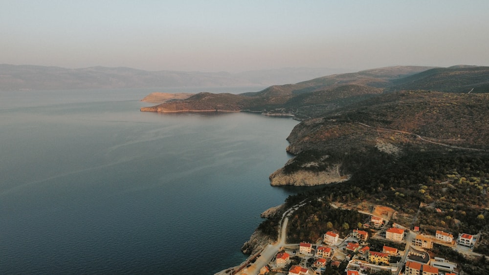 a city next to a body of water