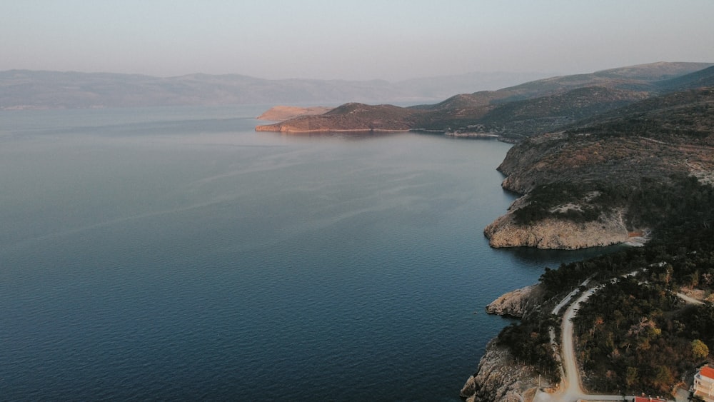 a body of water with land around it