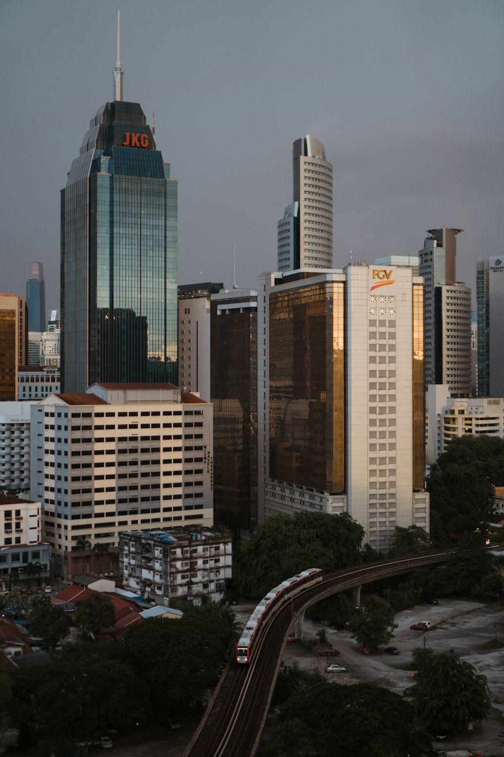 a skyscraper in a city