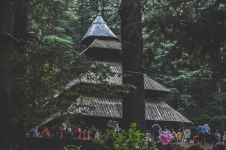 a group of people outside a building
