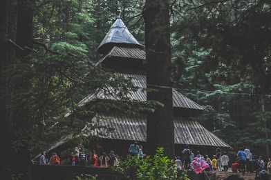 a group of people outside a building