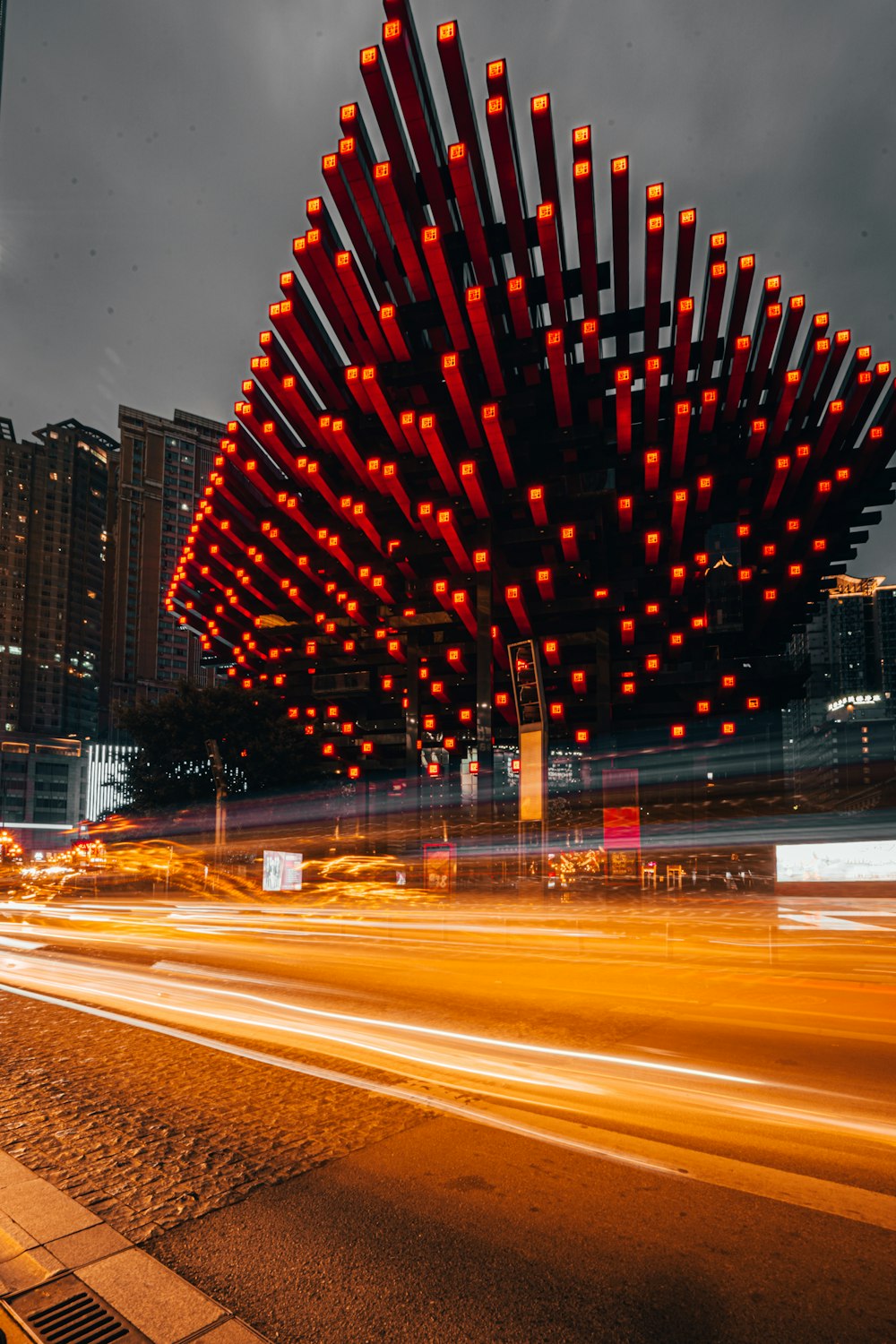 a stop light at night