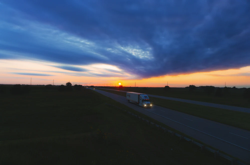 Truck on a highway at night