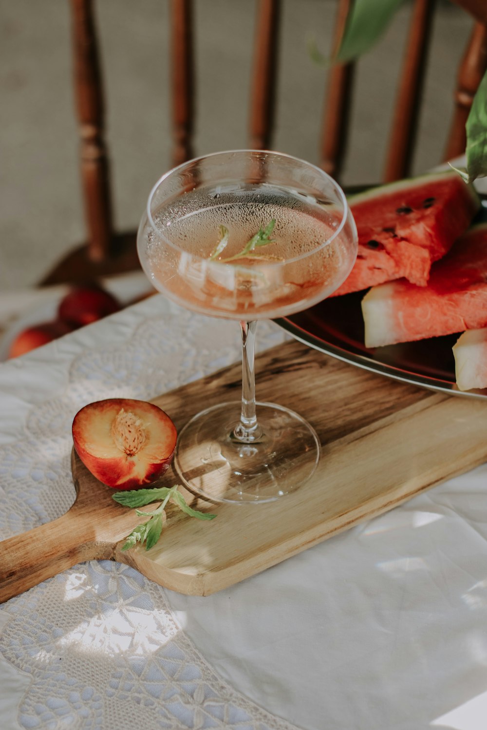 a glass of wine on a table