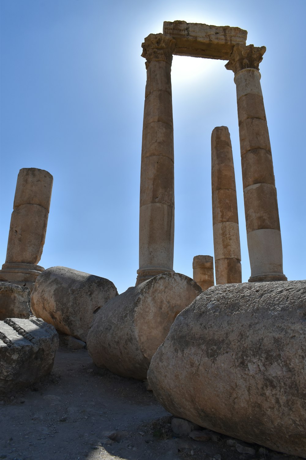 a group of stone pillars