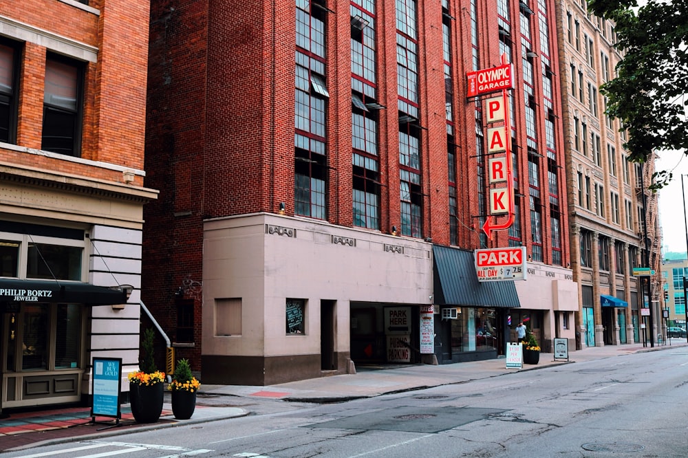 a building with signs on it