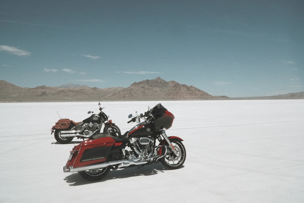 motorcycles parked in the desert