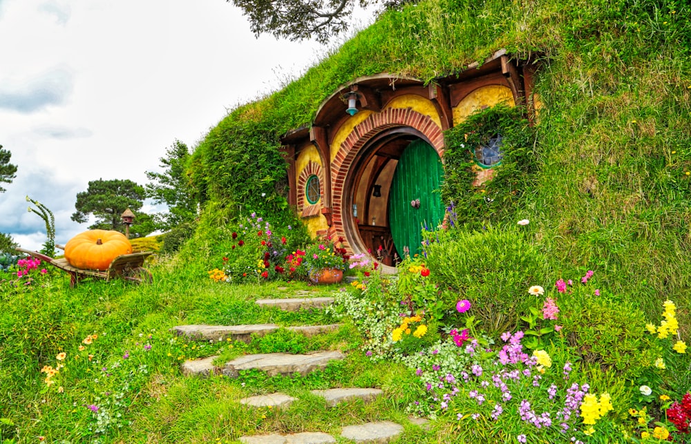 a garden with a tunnel