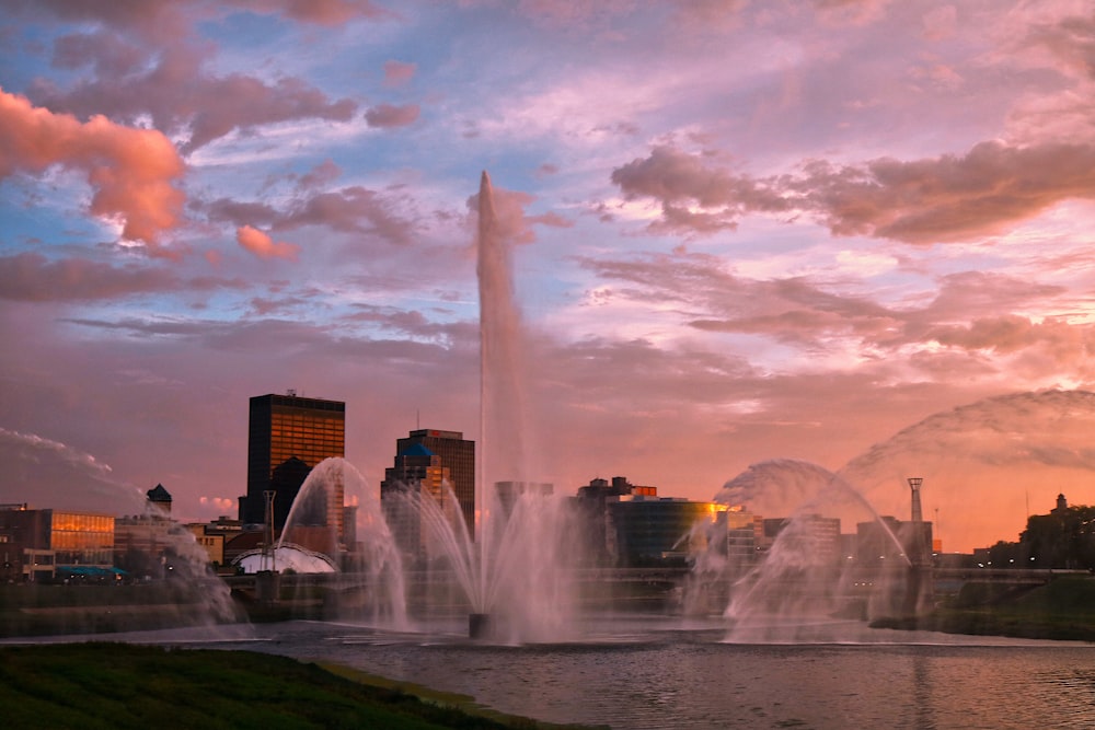 a fountain with water shooting up