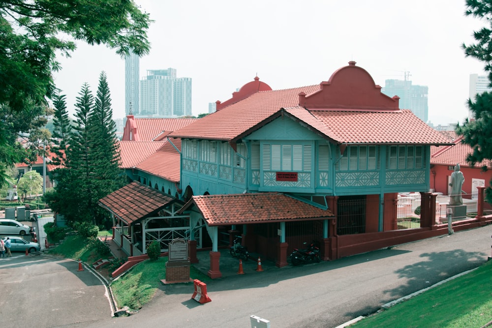 a building with a red roof