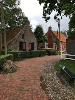 A curved path winding through a village scene formed by paw pads, with welcoming doorways and rooftops visible.