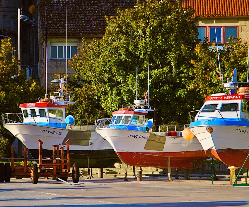 boats parked on the pavement