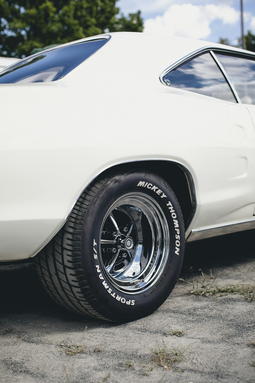 a white car with a black rim