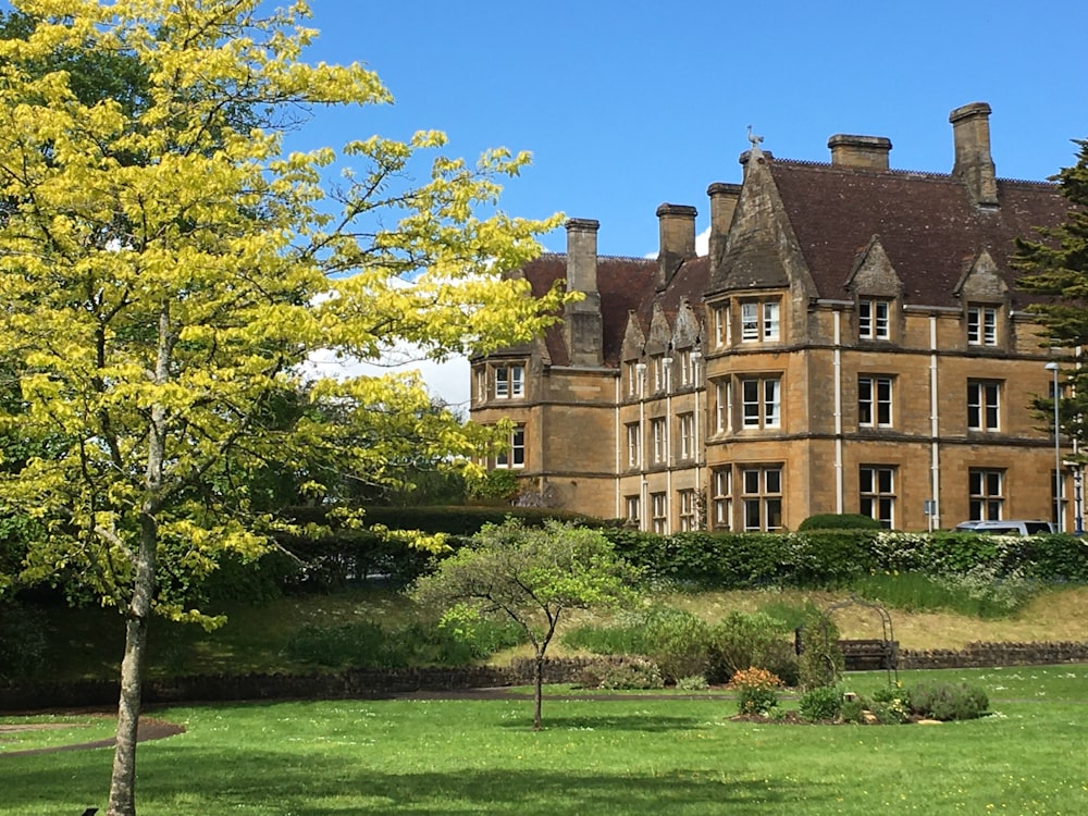 a large house with trees in front of it