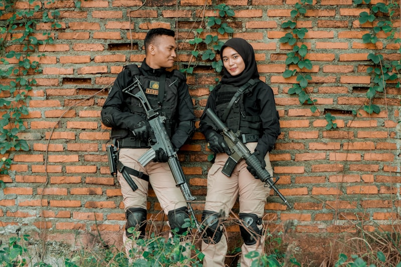 Chic duo in stylish uniforms