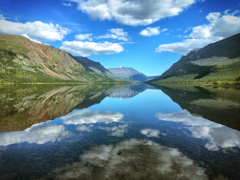 a lake surrounded by mountains