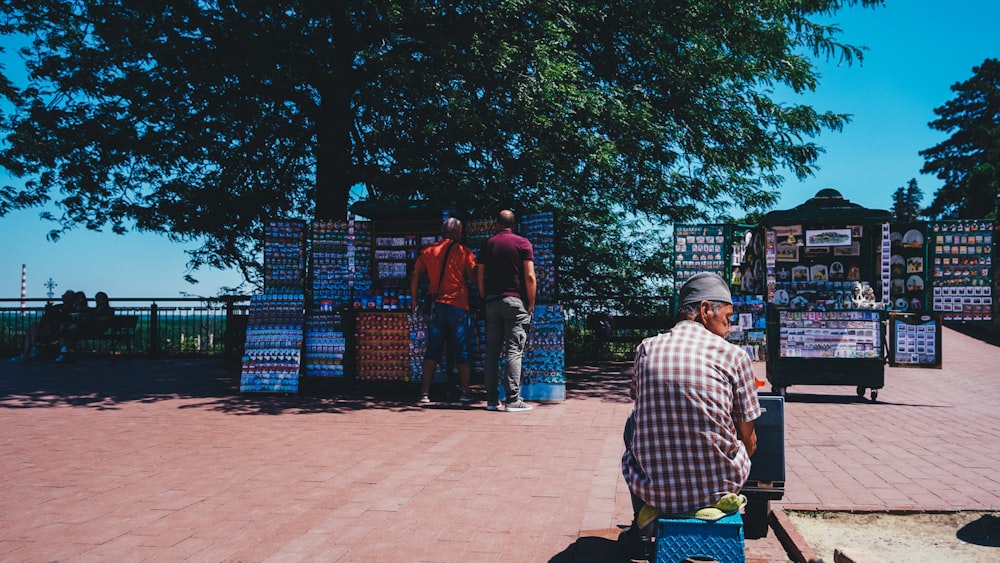 a group of people standing outside