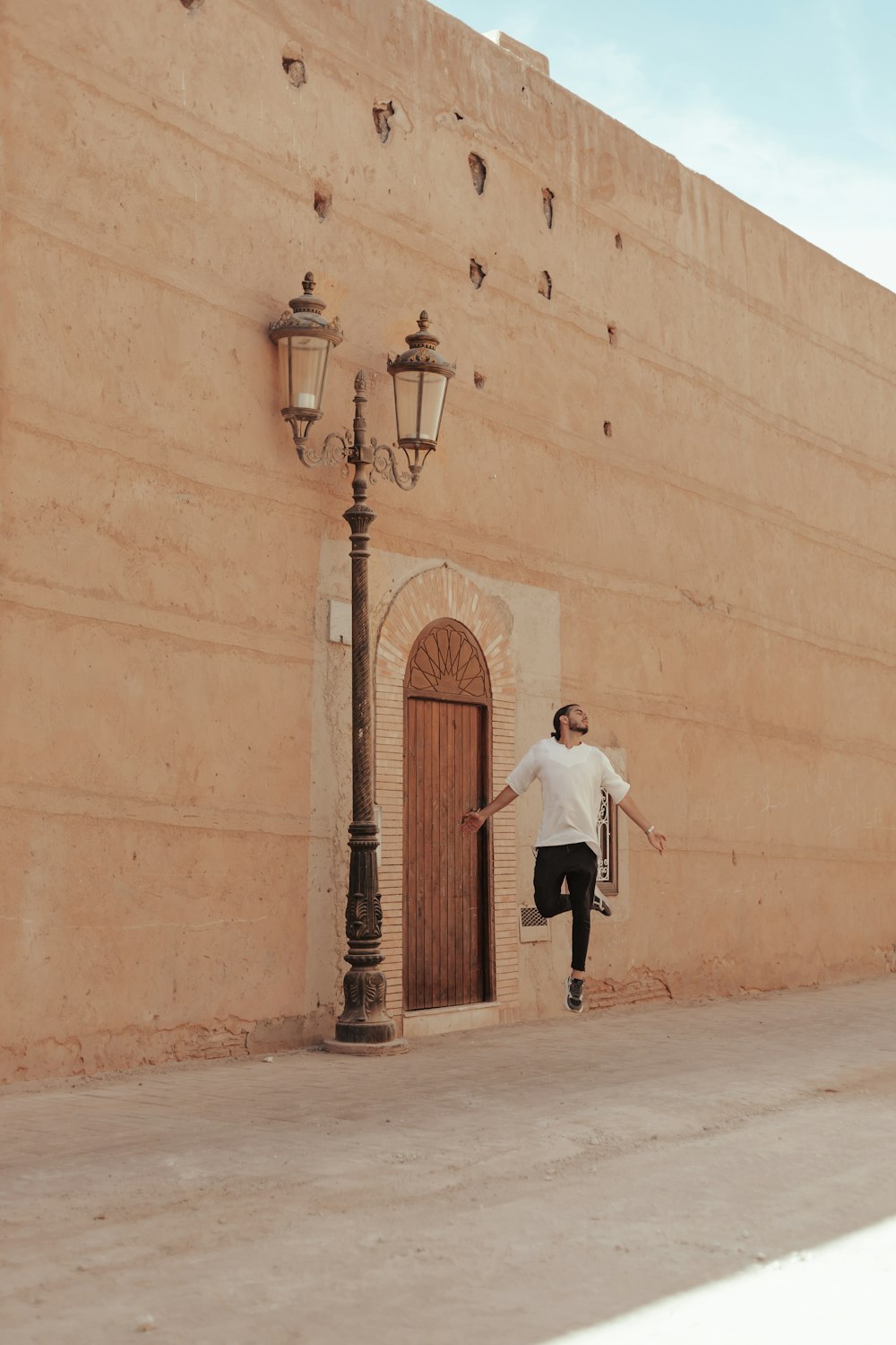 a person jumping into a door