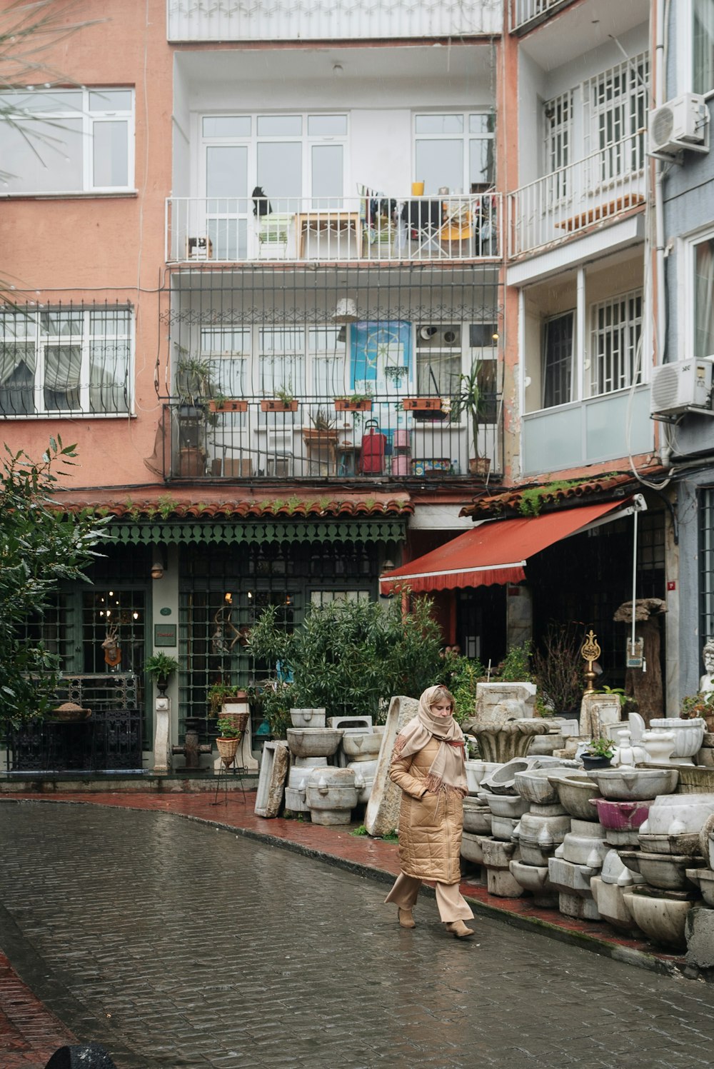 a person standing on a stone path