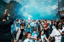 a group of people standing outside