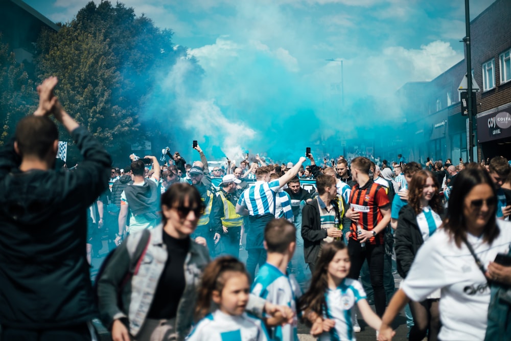 a group of people standing outside