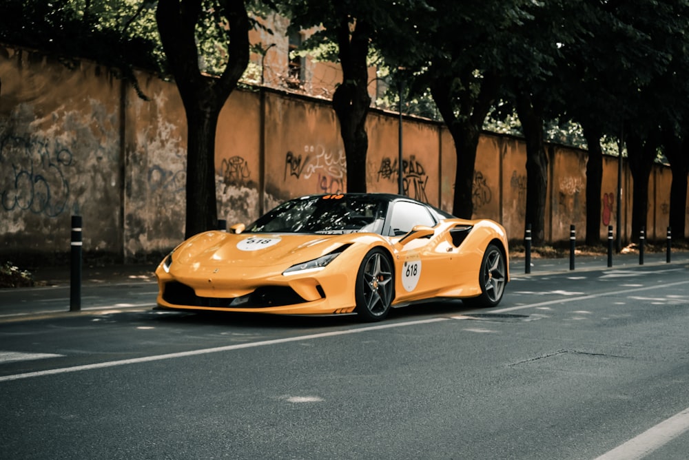 a sports car driving down the road