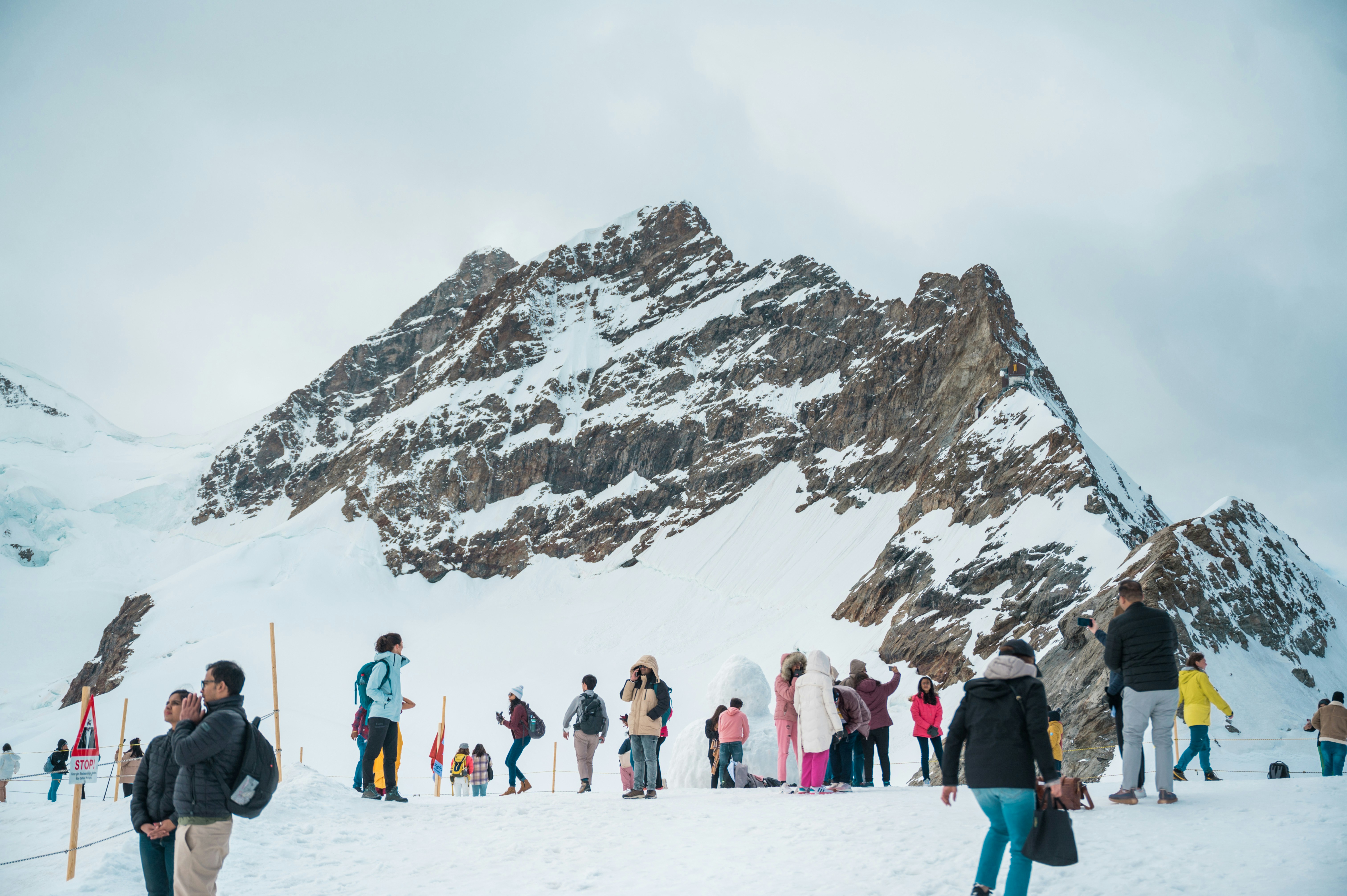 a group of people on a snowy mountain